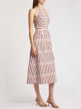 Du Paradis St. Tropez Midi Dress in Coral Reef Stripe Size Small